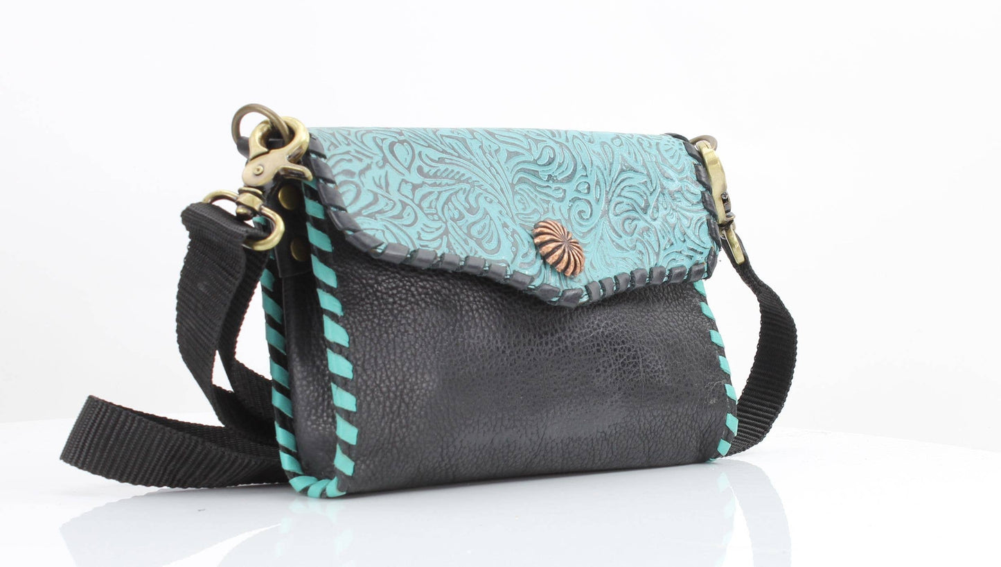 American Bison Tooled Turquoise Flap Over Clutch # AB 2409