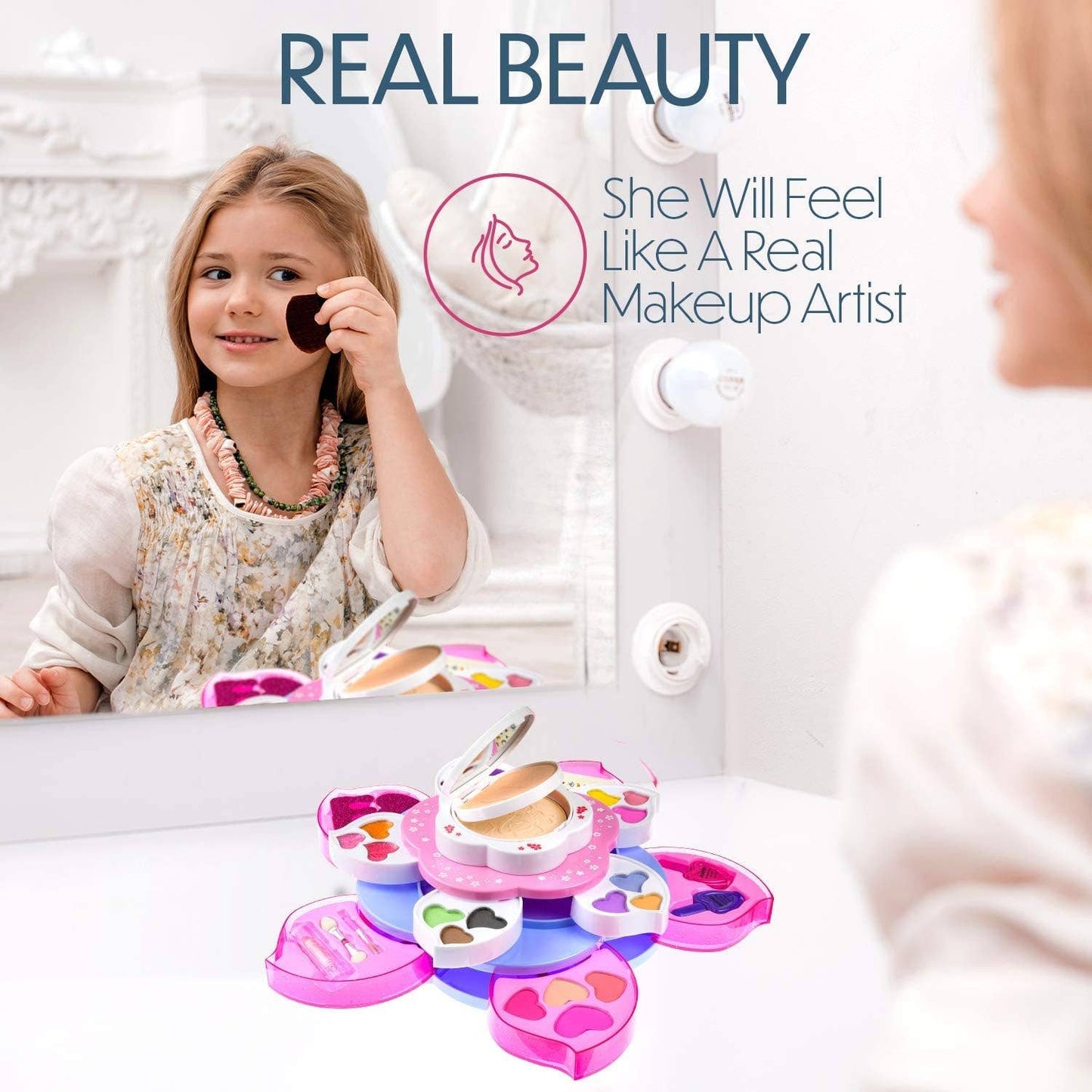Kids Flower Shaped Washable Non Toxic Makeup Kit with Mirror