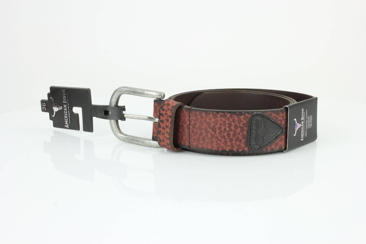 Distressed Grain Leather Belt with Embossed Patch ABB 023