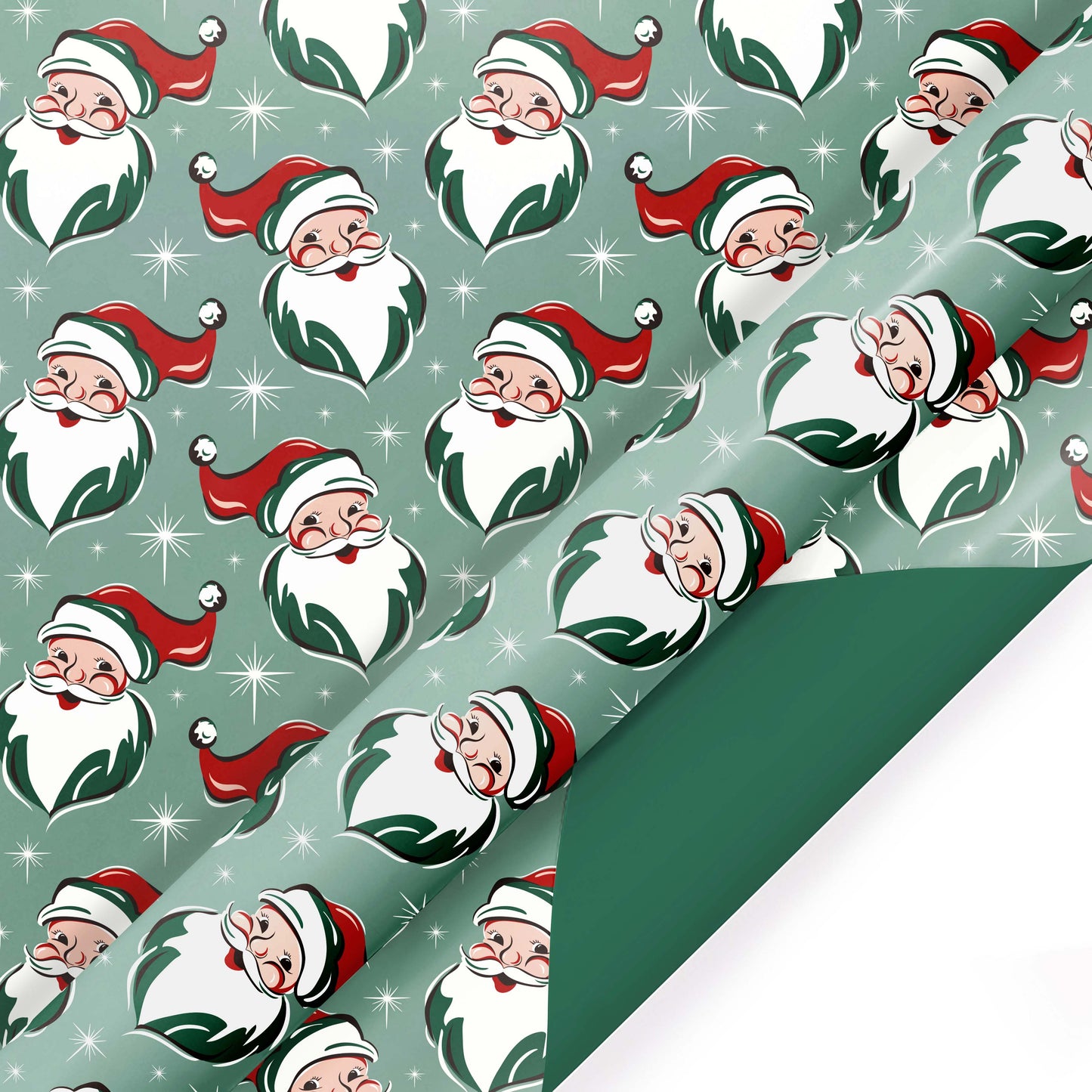 Reversible Holiday Wrapping Paper Retro Santa/Green