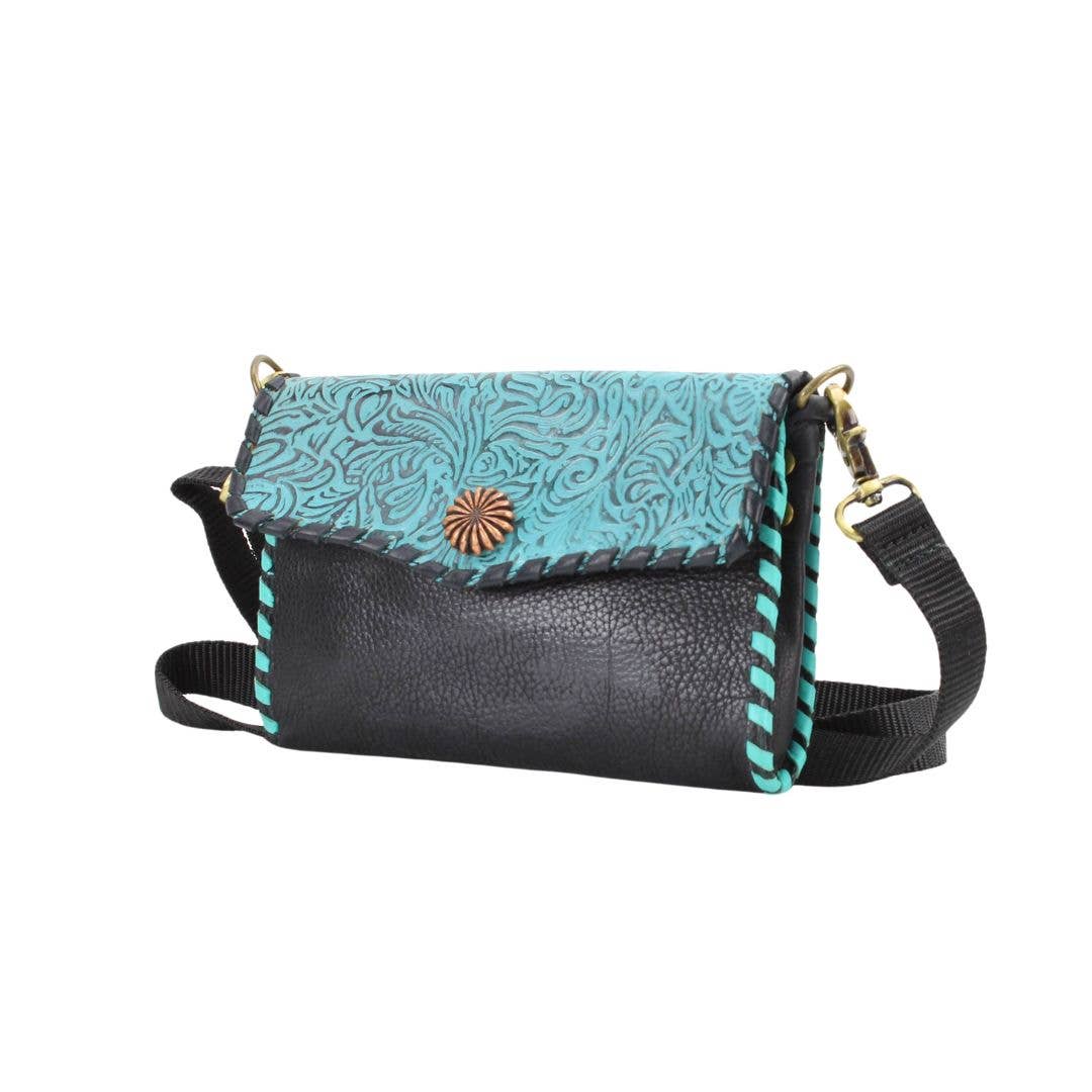 American Bison Tooled Turquoise Flap Over Clutch # AB 2409