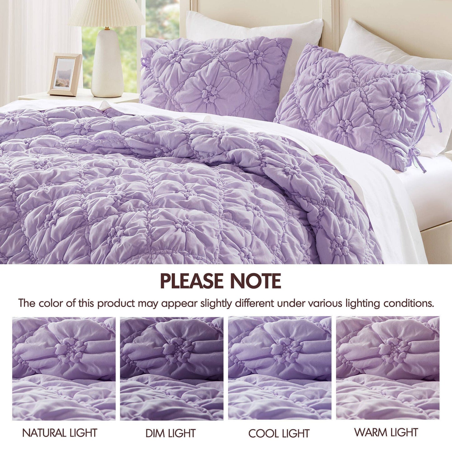 Bowtie Lightweight Puffy Floral Comforter Set, Purple