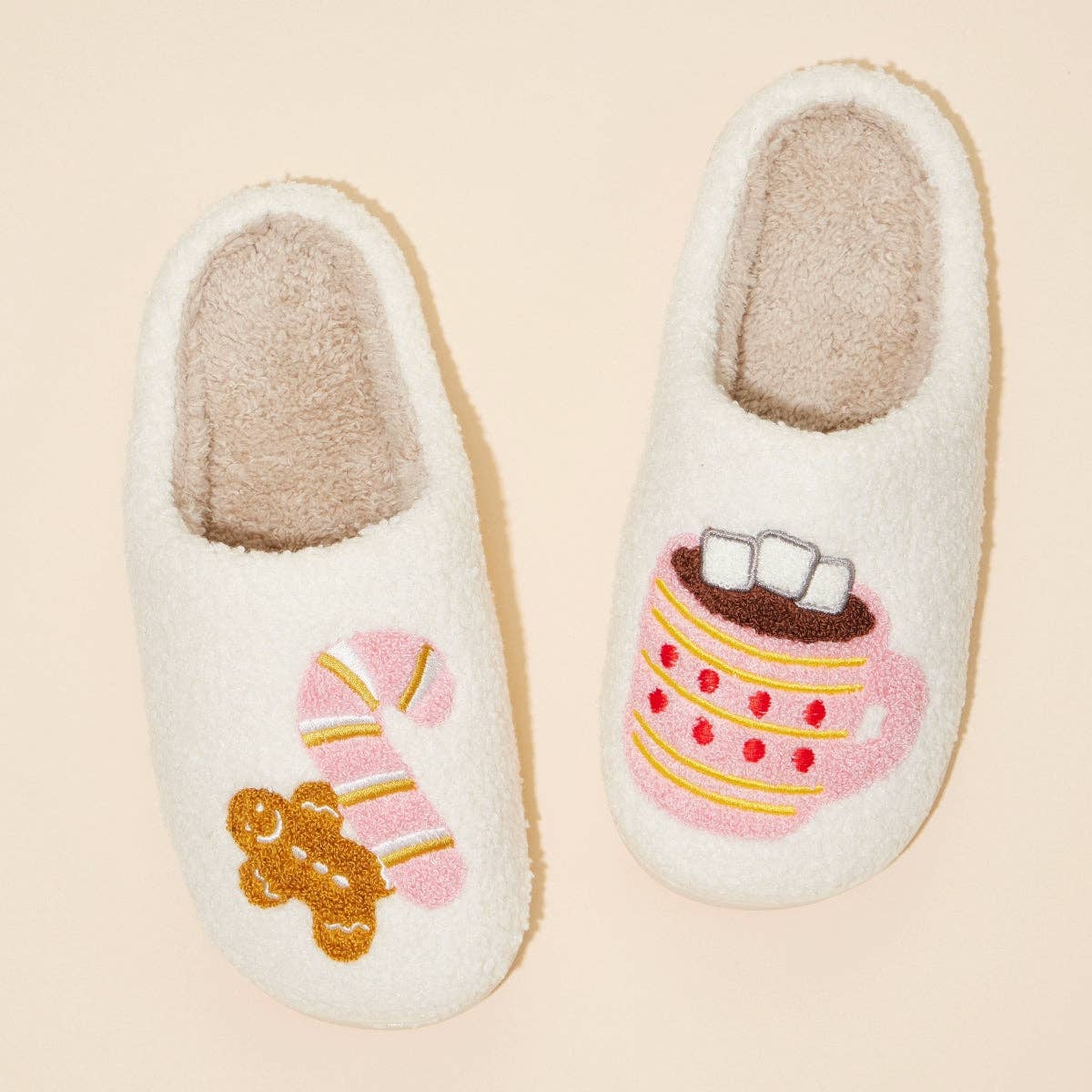 Gingerbread Man & Hot Chocolate Fuzzy Slippers for Christmas Gift
