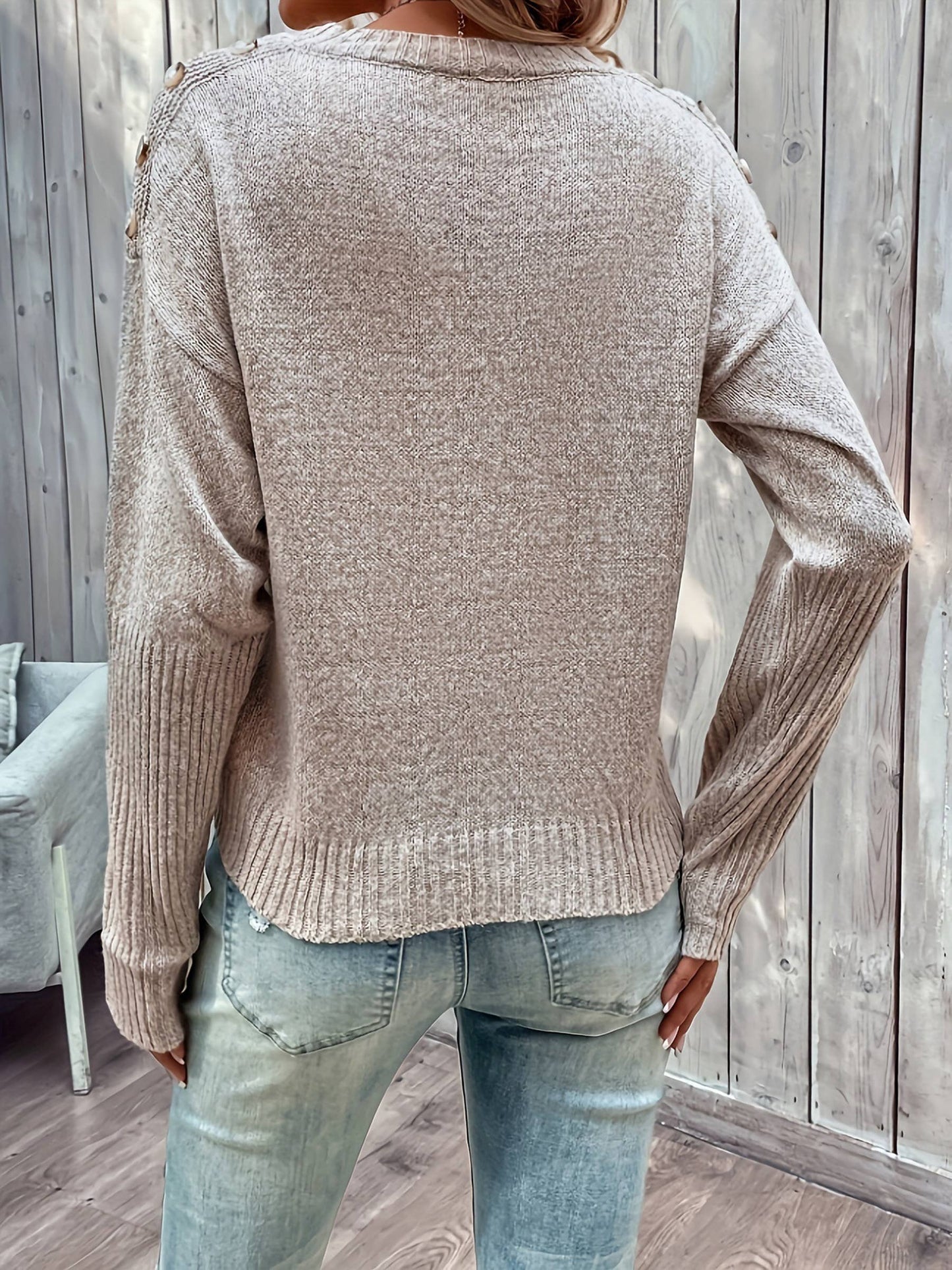 Round Neck Loose Solid Color Sweater