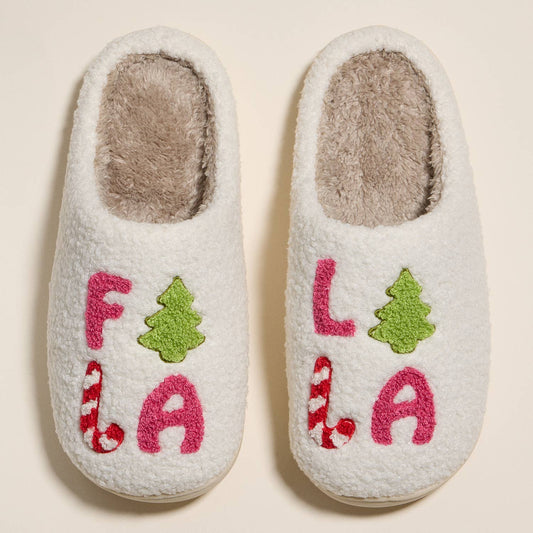 ‘FALALALA’ Christmas Tree Fuzzy Slippers for Christmas Gift