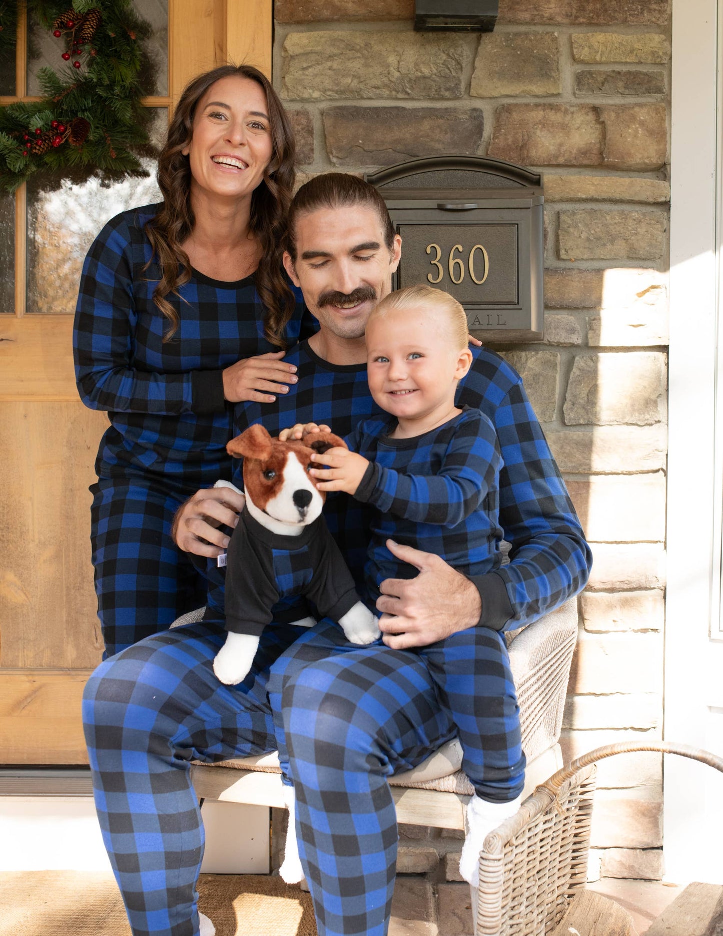 Kids Two Piece Cotton Pajamas Black & Navy Plaid