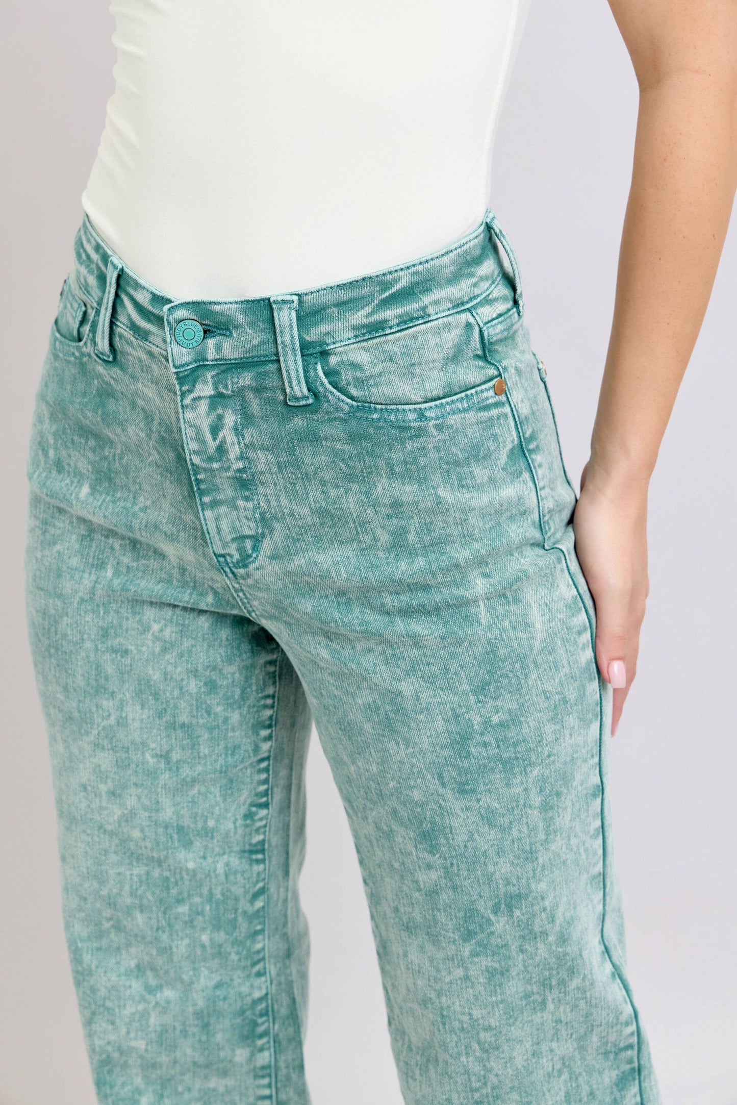 Sea Green High Waisted Raw Hem Dad Jean