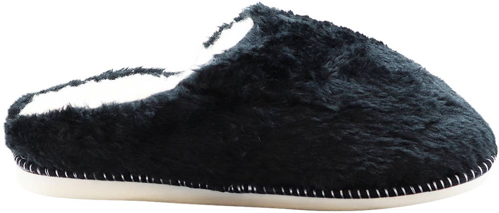 Norty Womens Mule Clog Slippers 42078 Black Fuzzy