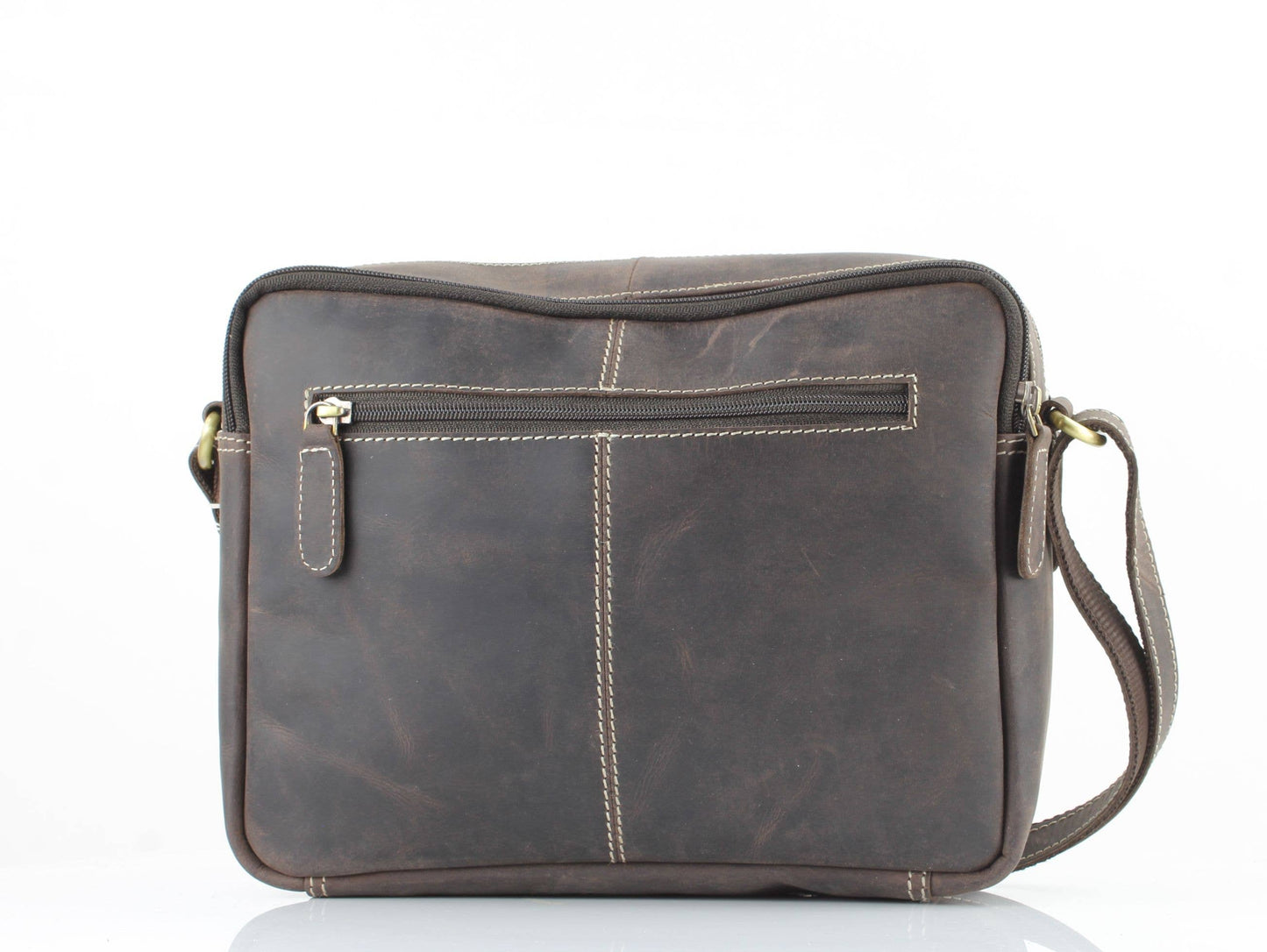 Hunter Leather Shoulder Bag with Double Zip Front AB 1847