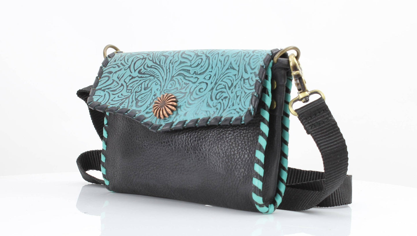 American Bison Tooled Turquoise Flap Over Clutch # AB 2409