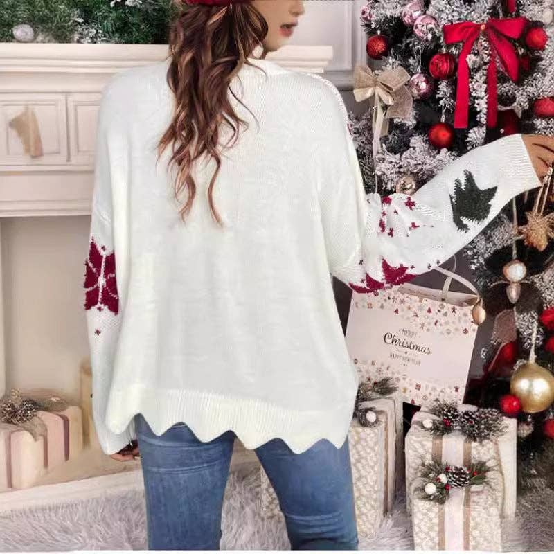 Winter Casual Christmas 2025 Snowflake Print Knitted Sweater