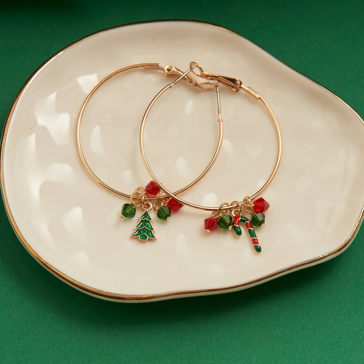 Holiday Christmas Dainty Charm Hoop Earrings