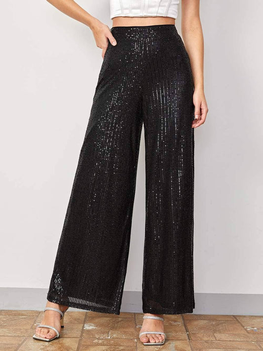 High waist sequin wide leg pants