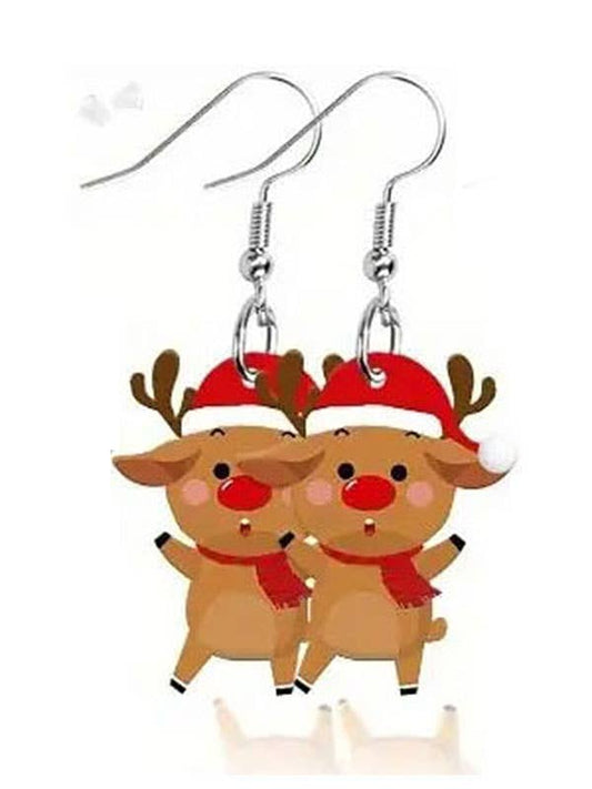 ( V025 )  CHRISTMAS THEME ACRYLIC EARRING - SANTA PIG