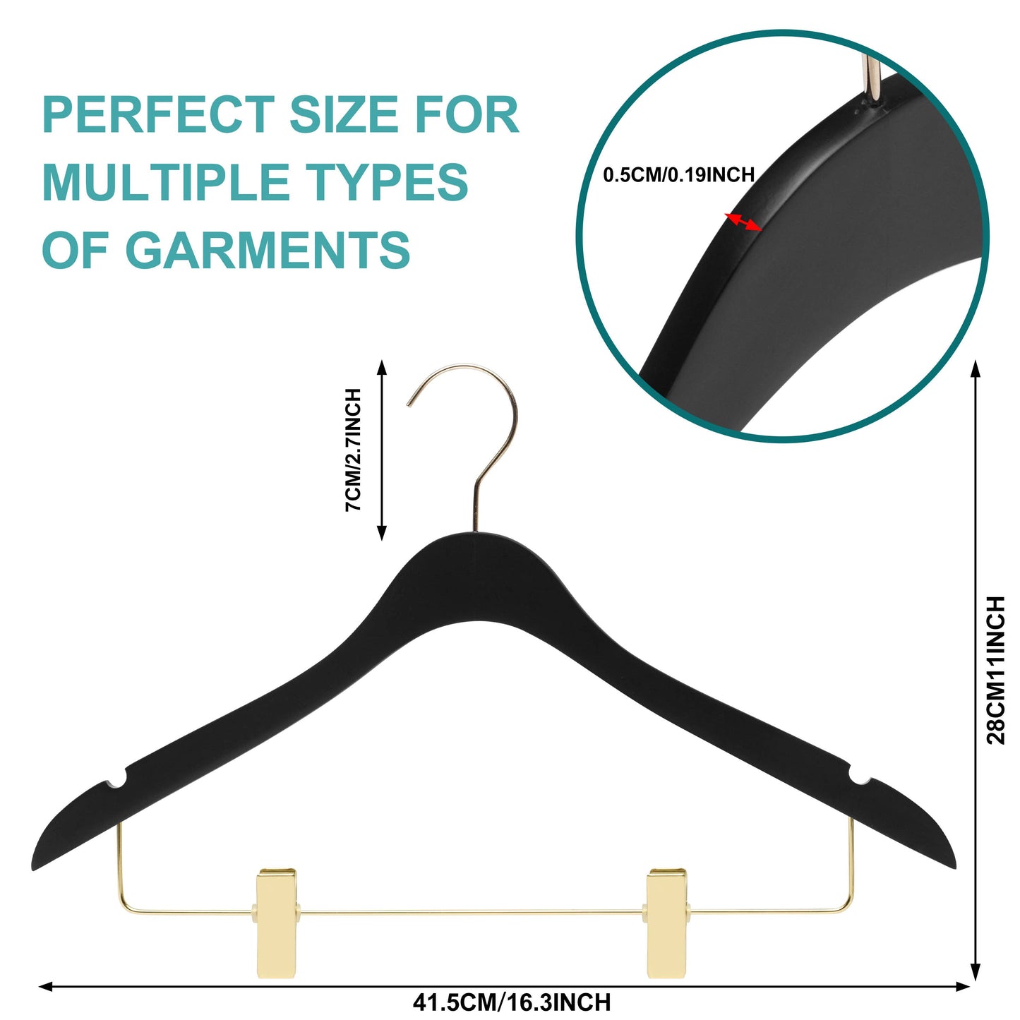WS73 Ultra Slim Skirt Pant Hangers + Clips Black/gold - 100