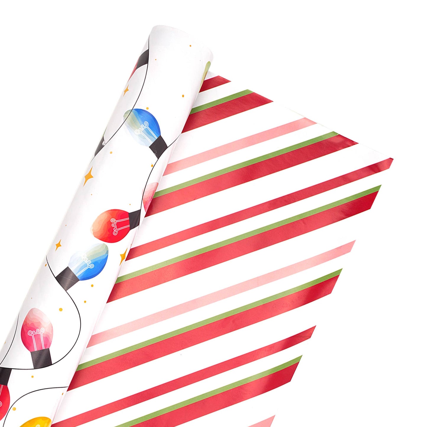 Reversible Holiday Wrapping Paper Festive Lights/Stripes