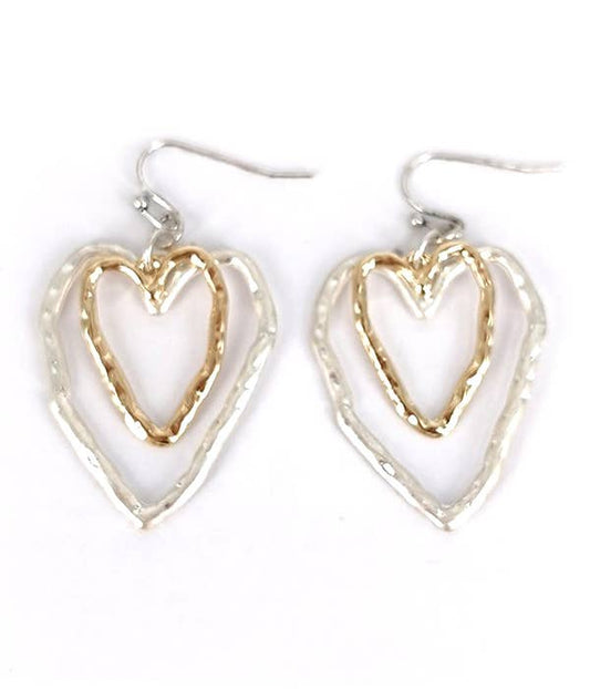 ( D101 )  HAMMERED METAL DOUBLE HEART EARRING