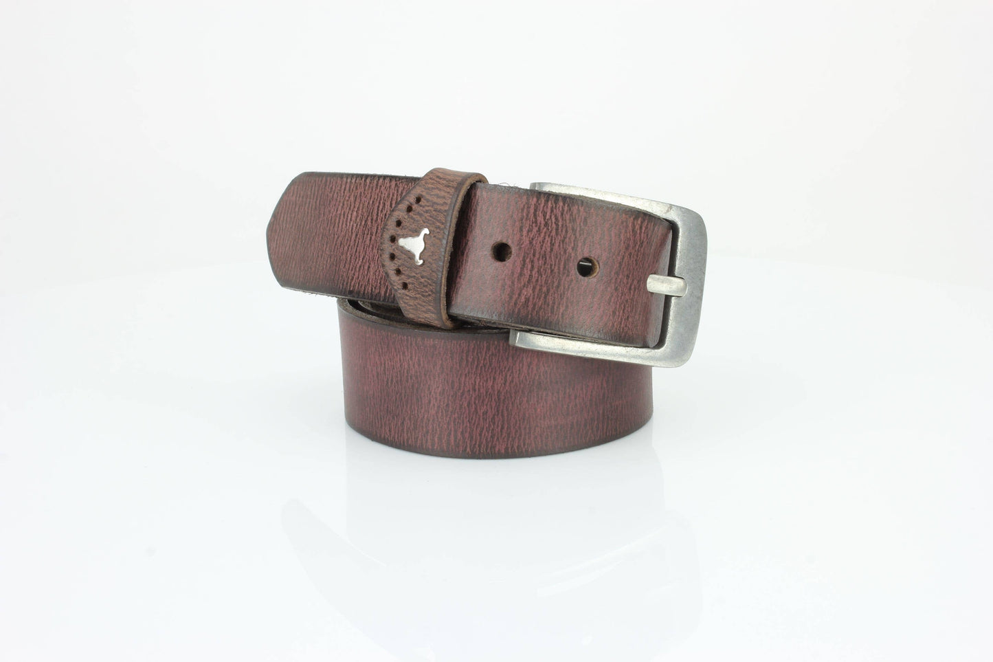 Grain Leather Belt w/ Western Loop & Metal Logo ABB 015
