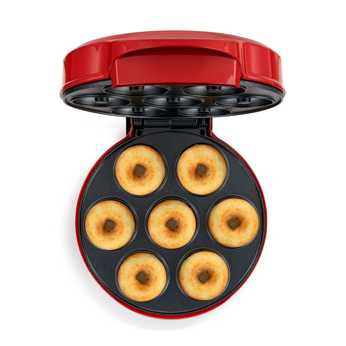 7- COUNT MINI DONUT MAKER DOUGHNUTS RED STAINLESS STEEL