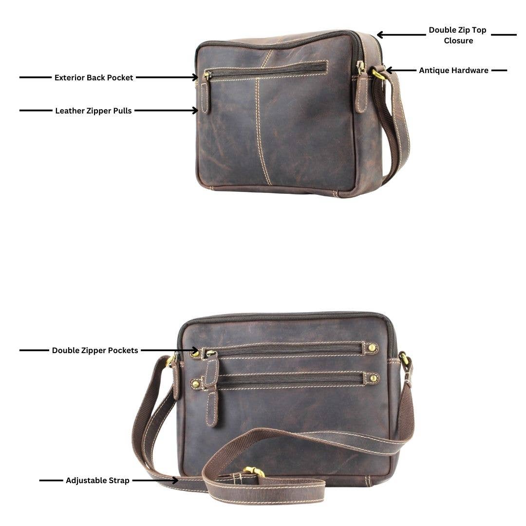 Hunter Leather Shoulder Bag with Double Zip Front AB 1847