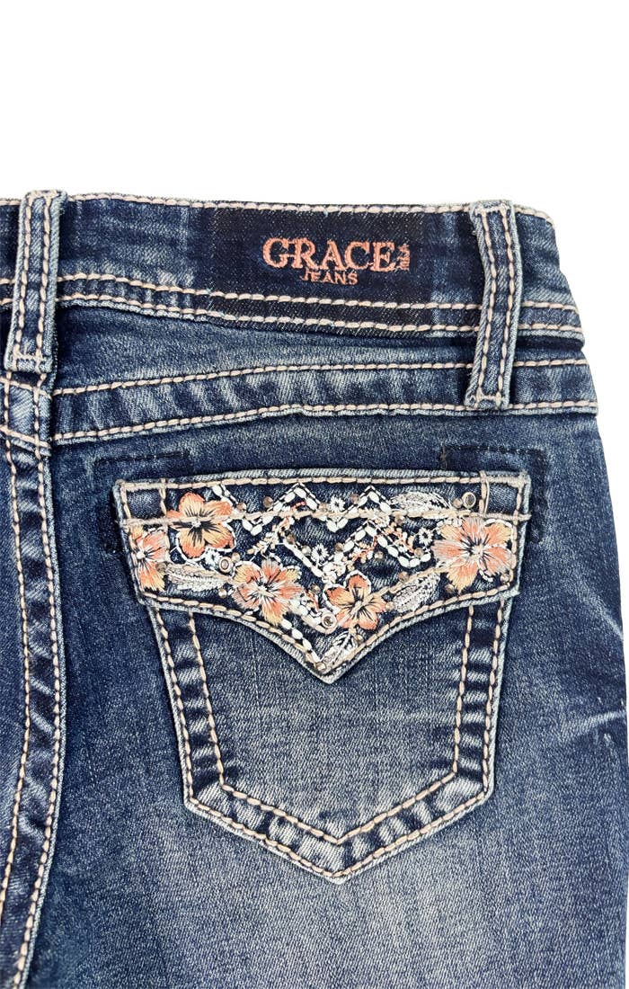 Floral Colorful Embroidery Faux Flap Girl Boot Cut | GB61899