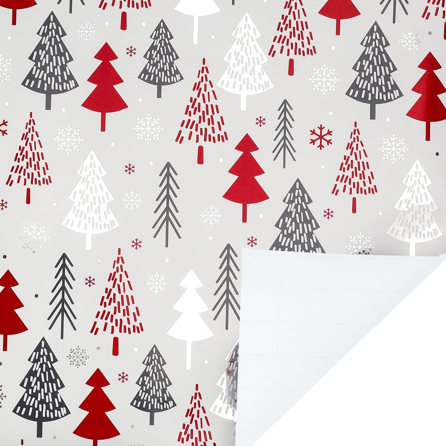 30" x 10' Holiday Wrapping Paper | "Abstract Trees" Gray/Red