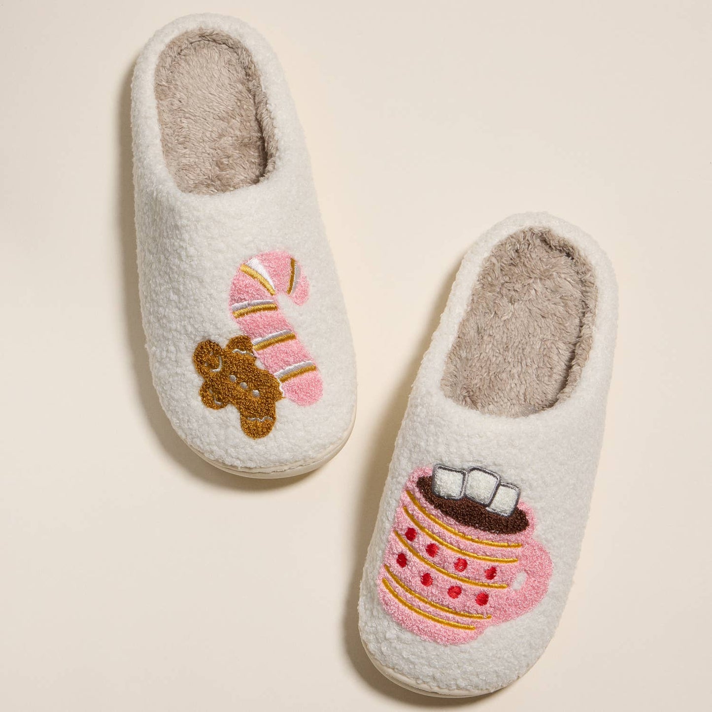 Gingerbread Man & Hot Chocolate Fuzzy Slippers for Christmas Gift