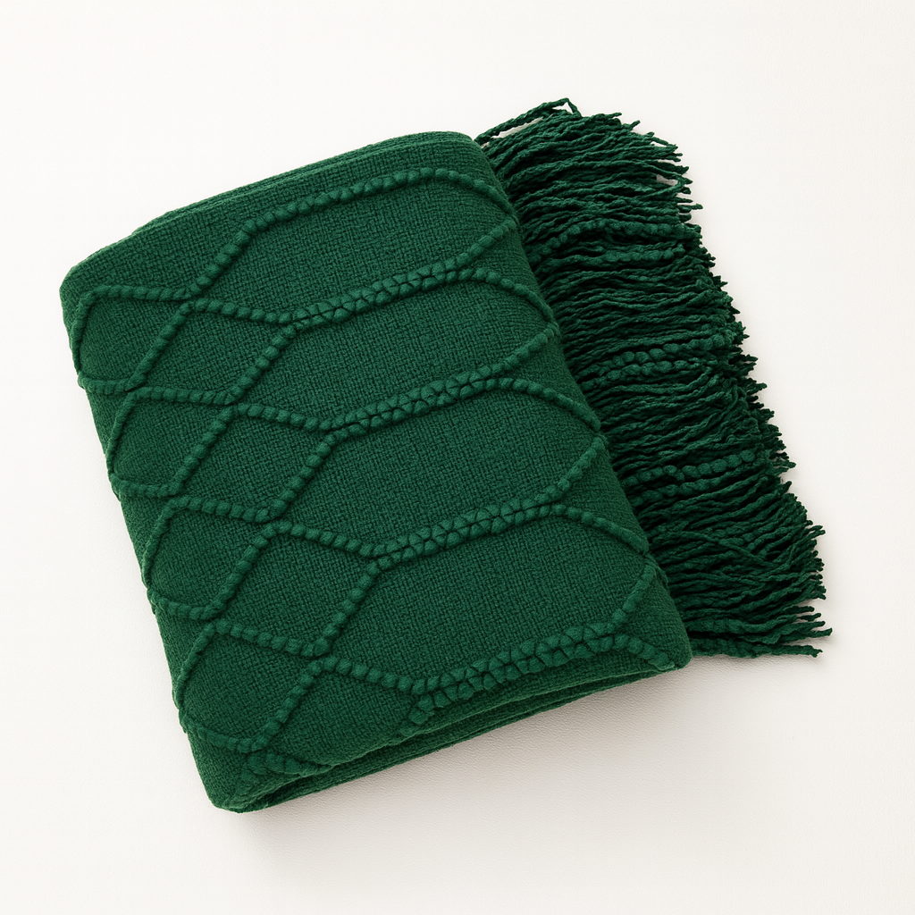Dark Green Rhombus Diamond Knit 50x60 Inch Throw Blanket