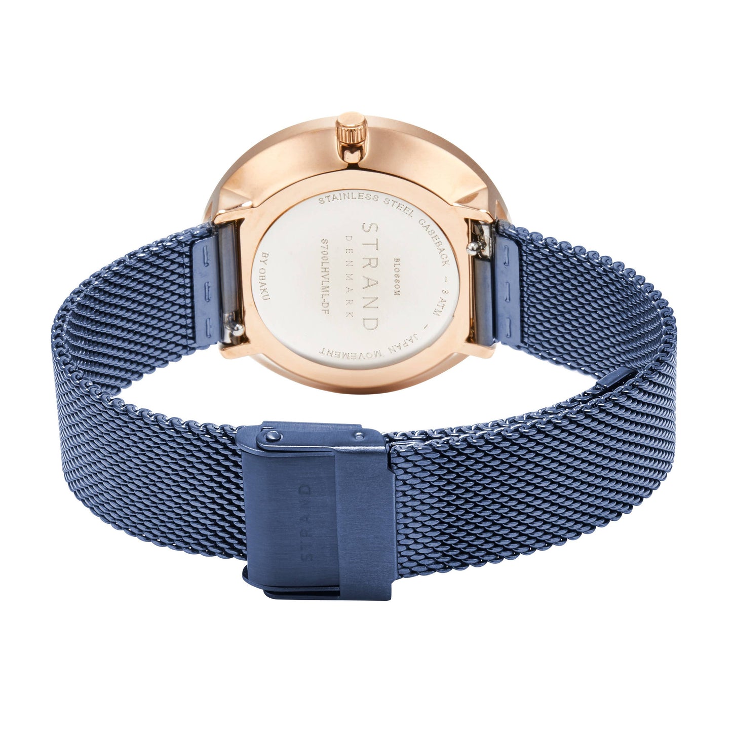 Rose Gold & Blue flower Blossom two-tone quartz mesh watch