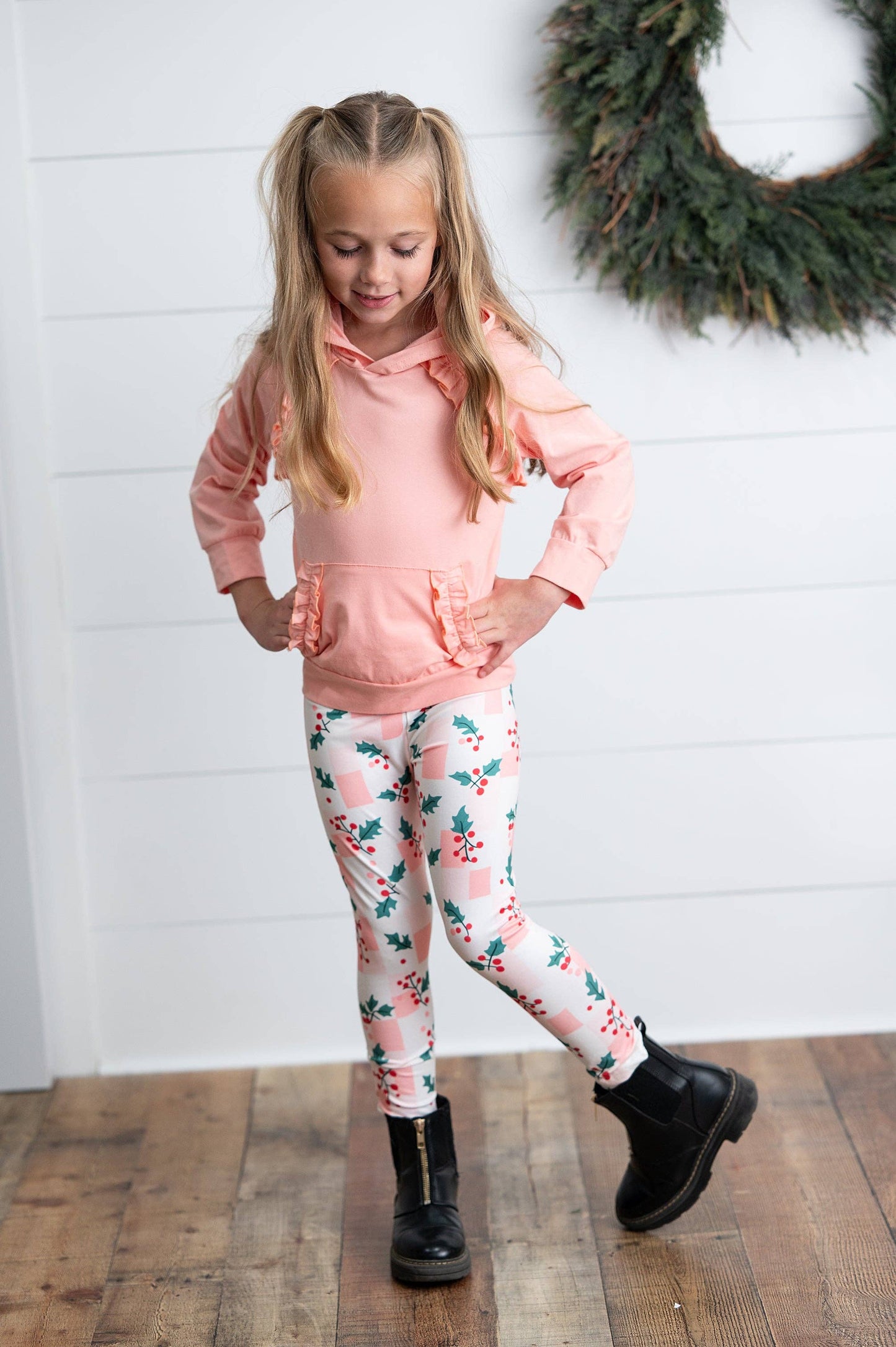 Kids Blush Ruffle Hoodie & Holly Check Pant Set