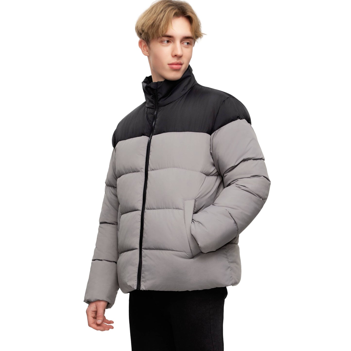 Men's Solid Puffer Coat Stand Up Collar Jacket