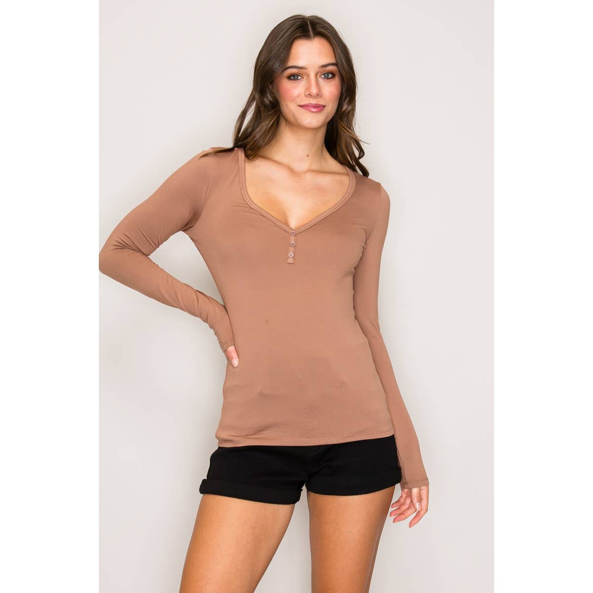 V-Neck Long Sleeve Henley