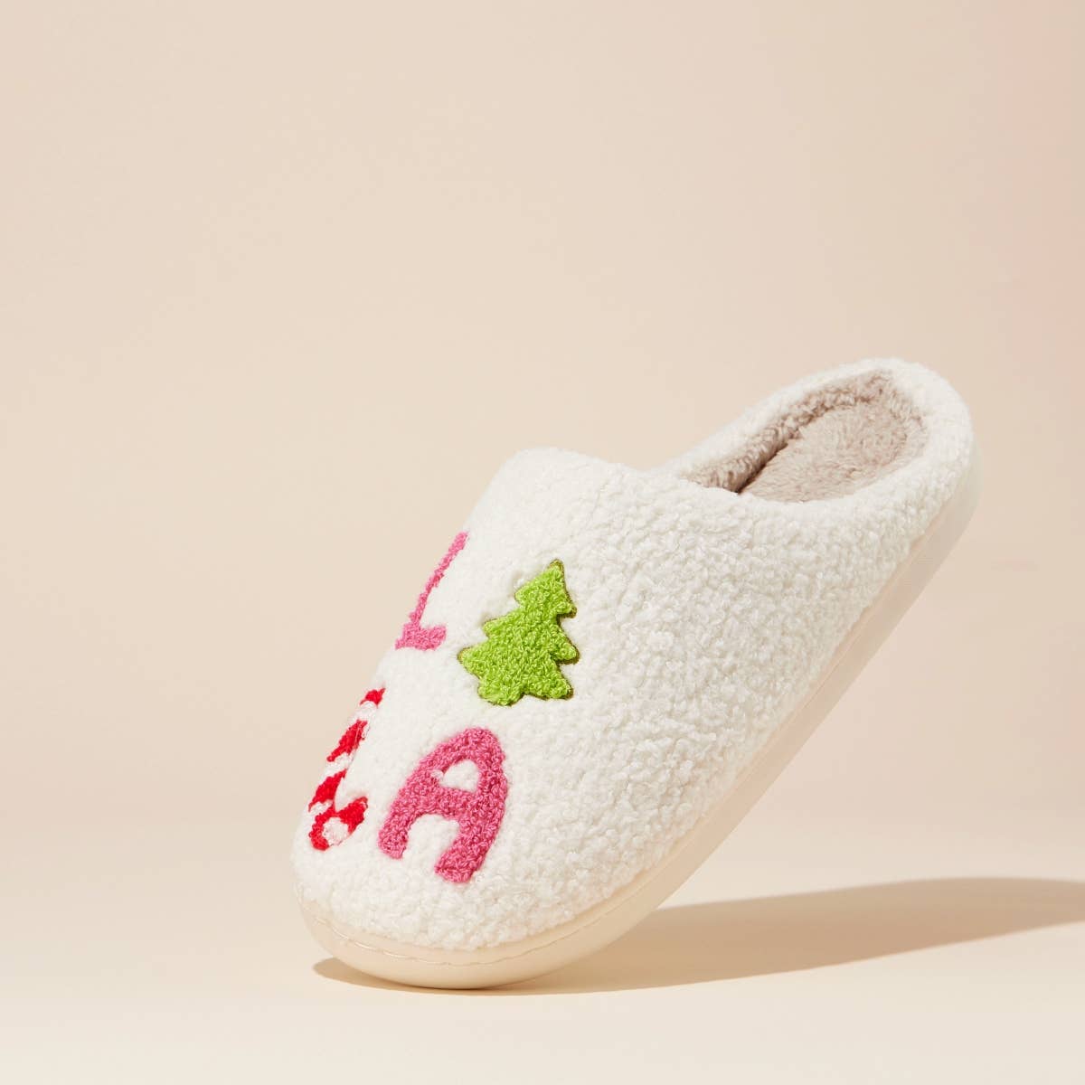 ‘FALALALA’ Christmas Tree Fuzzy Slippers for Christmas Gift