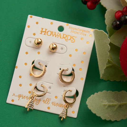 Holiday Christmas Gold Christmas Tree Earring Trio