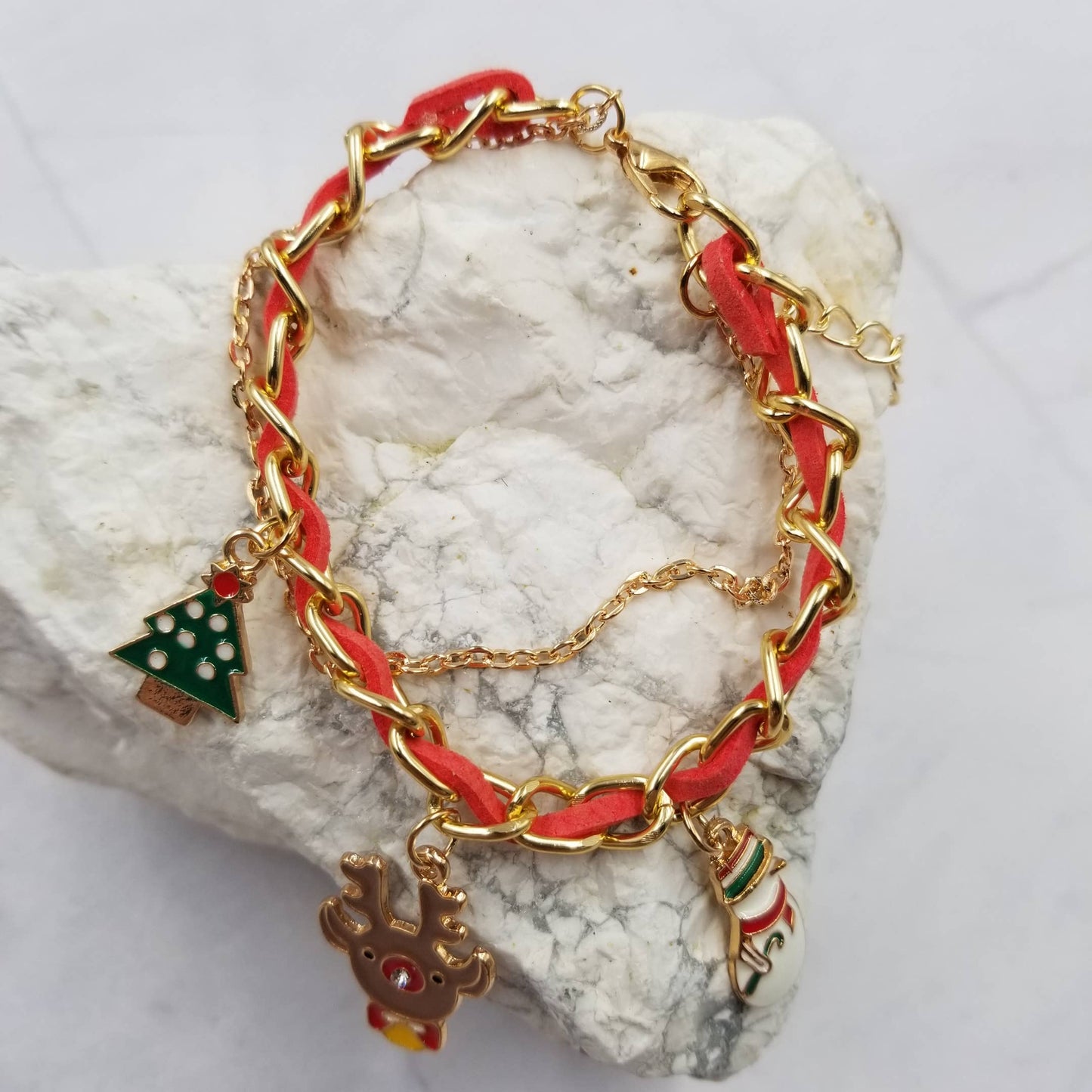 Christmas Layered Chain Bracelet Santa Snowman Tree