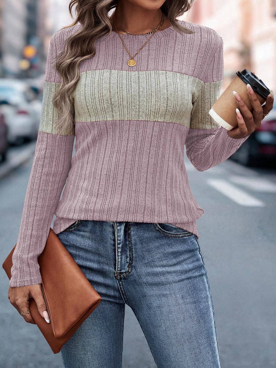 LOOSE CASUAL COLOR MATCHING PULLOVER T-SHIRT