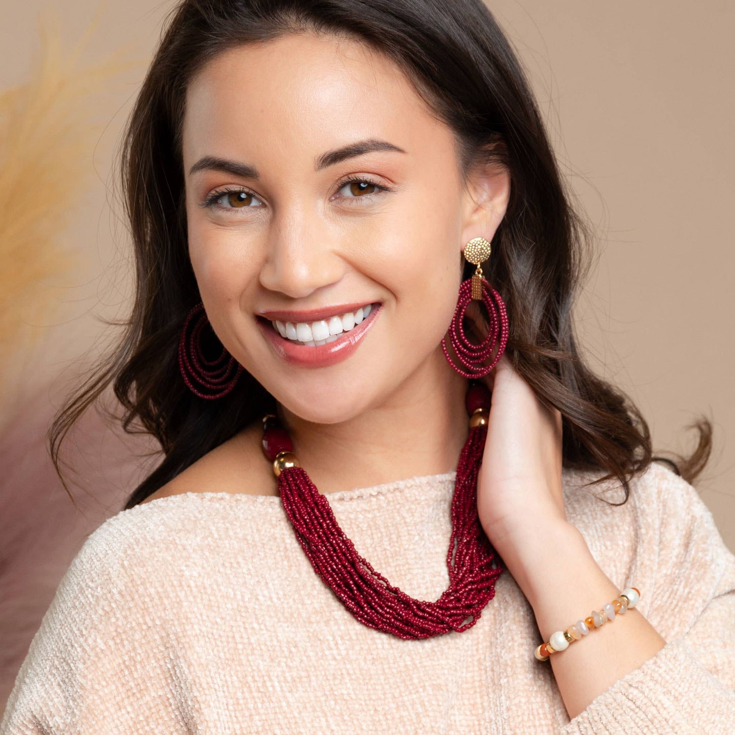 Marise Hoop Seed Bead Nickel-Free Drop Earrings