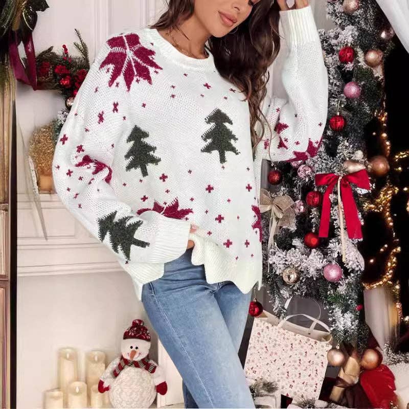 Winter Casual Christmas 2025 Snowflake Print Knitted Sweater