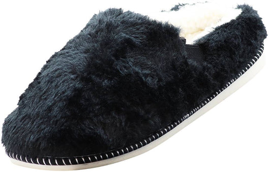 Norty Womens Mule Clog Slippers 42078 Black Fuzzy