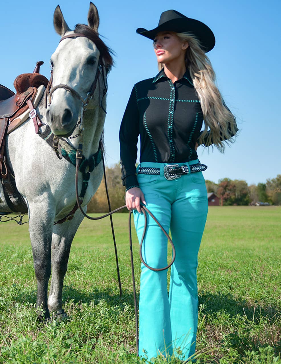 Turquoise Pull-On Trousers