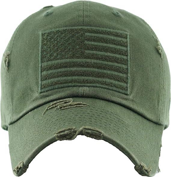 Kids Baseball Cap: American Flag - Olive (2-5)