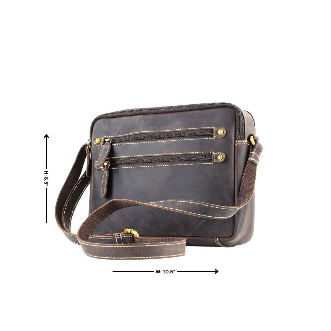Hunter Leather Shoulder Bag with Double Zip Front AB 1847