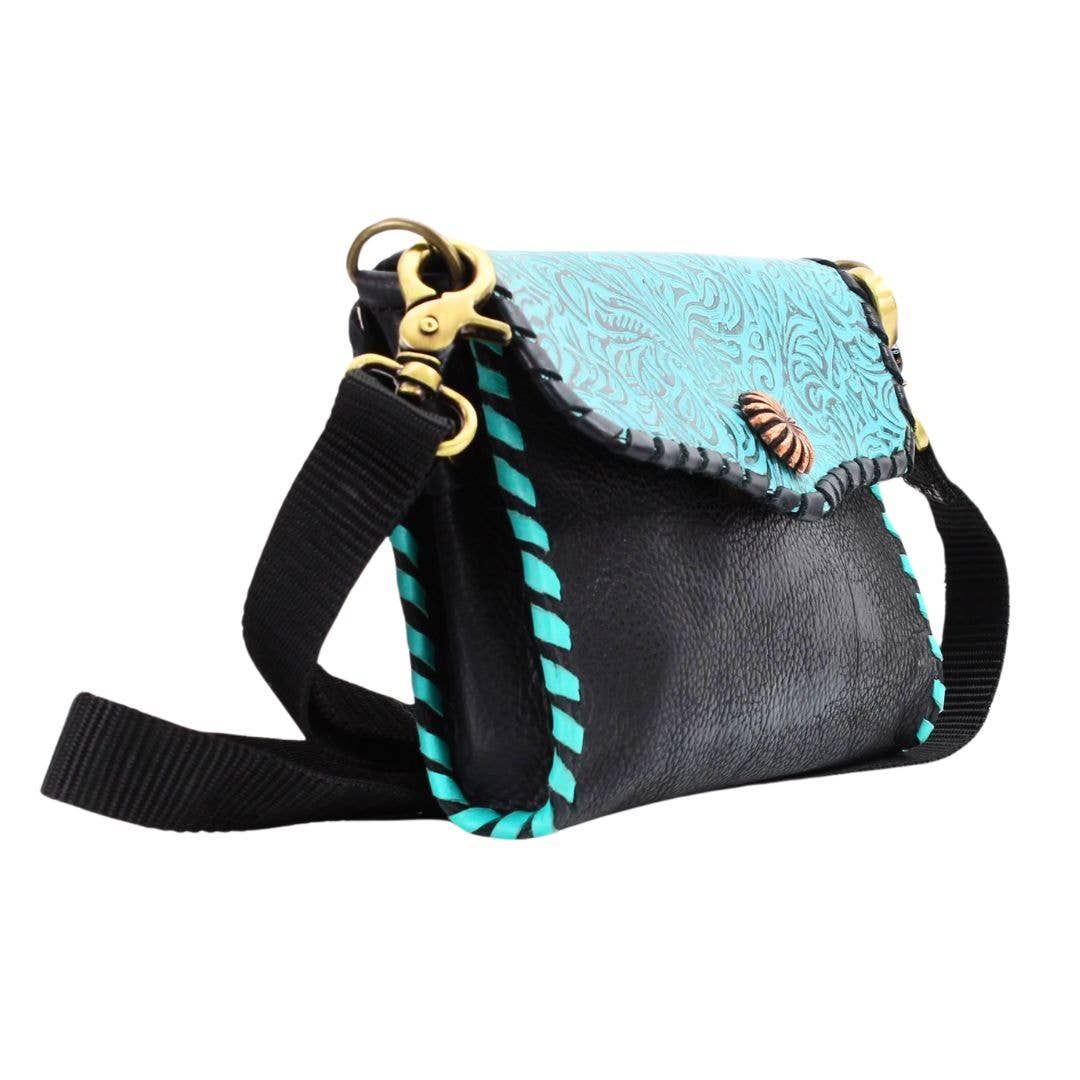 American Bison Tooled Turquoise Flap Over Clutch # AB 2409