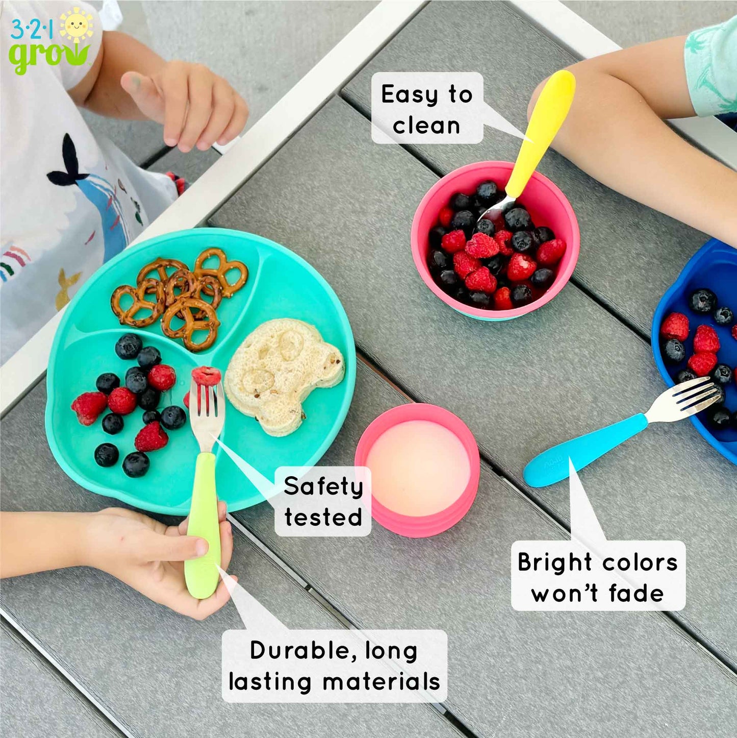 321 Grow Eat with Me Silicone Spoon and Fork Set - Midnight