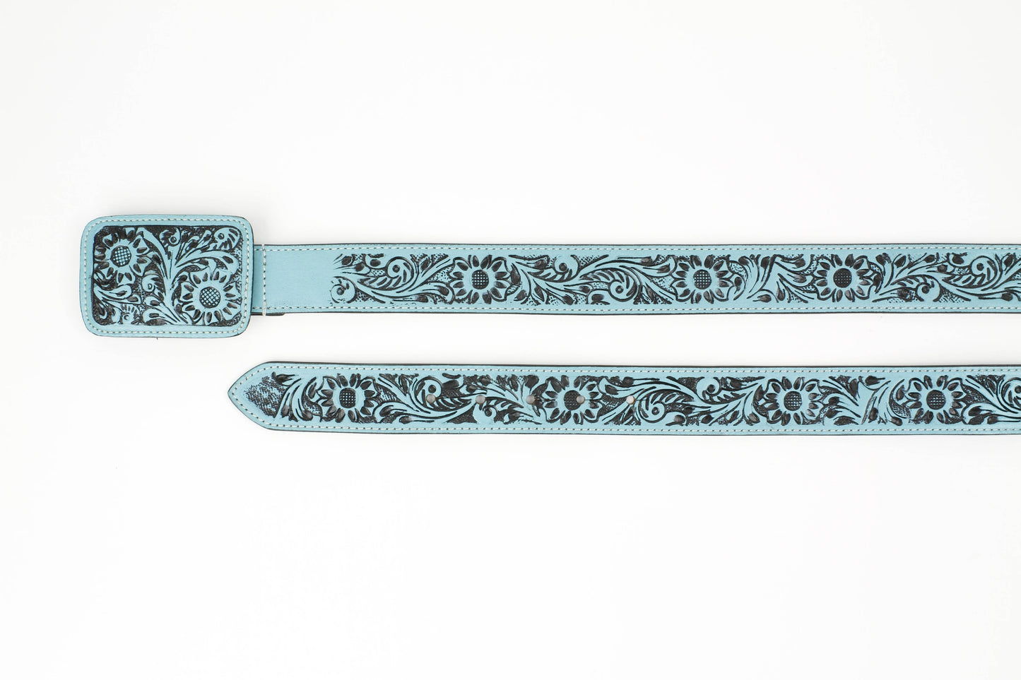 Western Tooled Leather Belt in Black & Turquoise ABB 38 1015