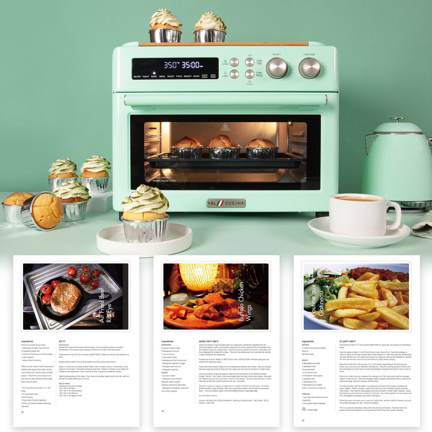 VAL CUCINA Extra Large Air Fryer Toaster Oven -Mint Green