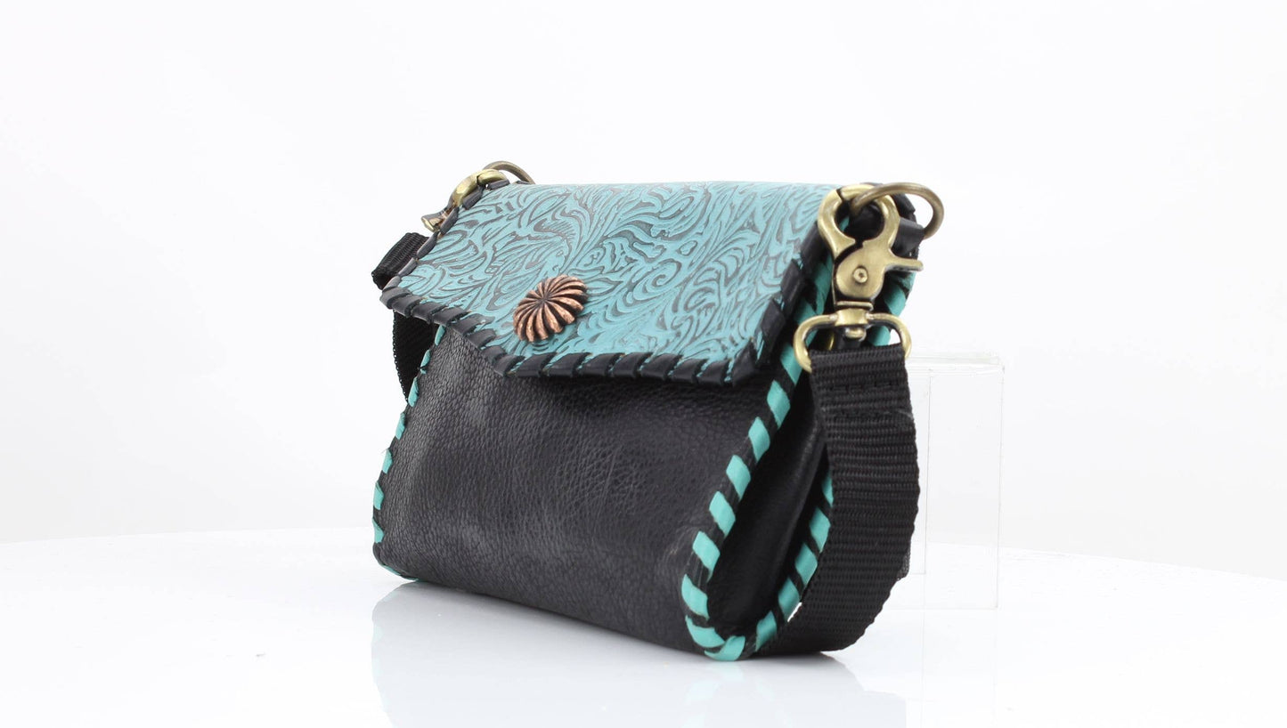 American Bison Tooled Turquoise Flap Over Clutch # AB 2409