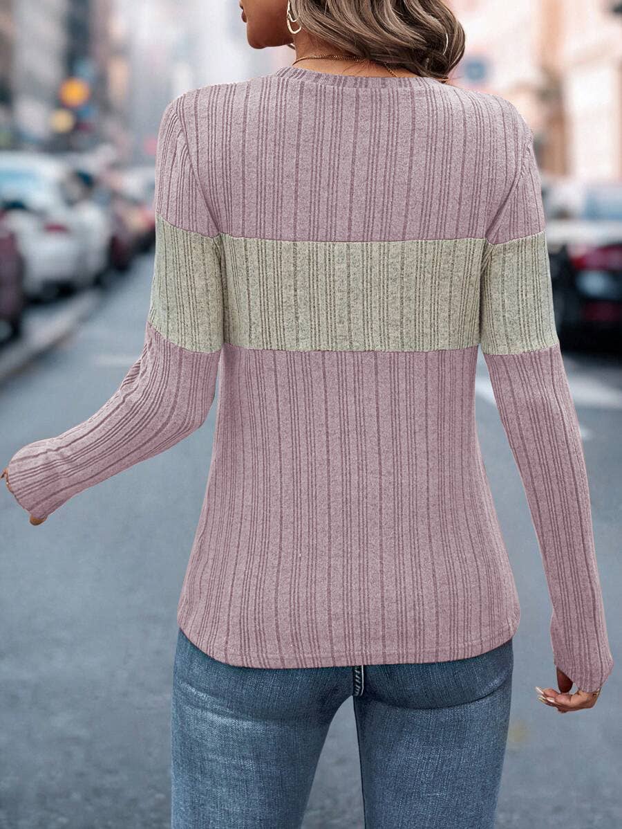 LOOSE CASUAL COLOR MATCHING PULLOVER T-SHIRT