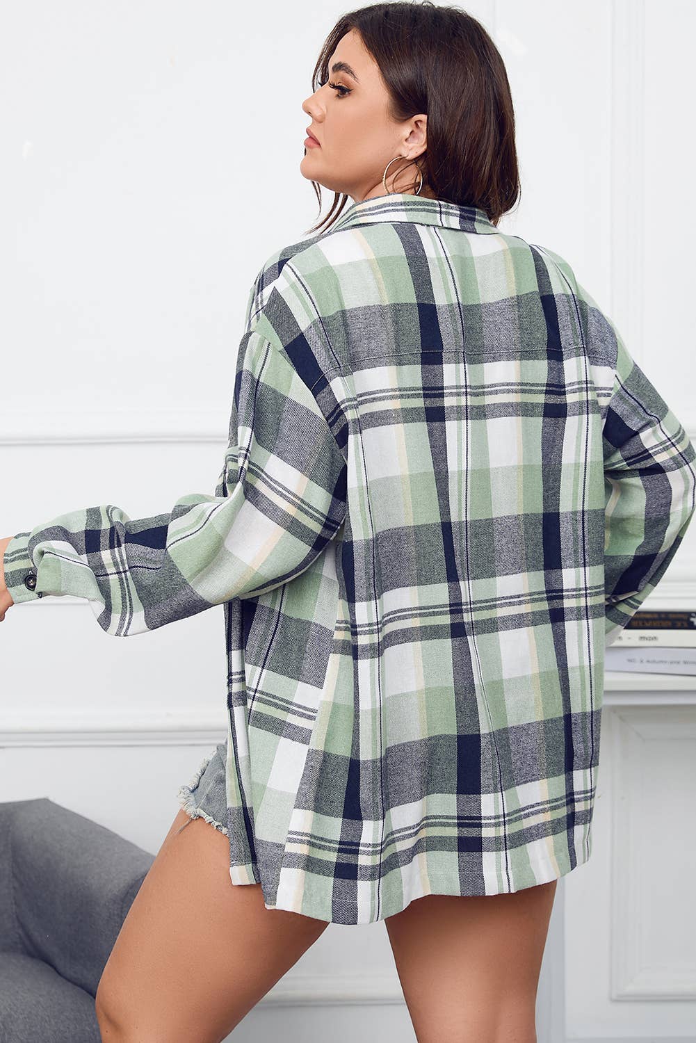 Green Plaid Button Up Patch Pocket Shirt (S-XXL)