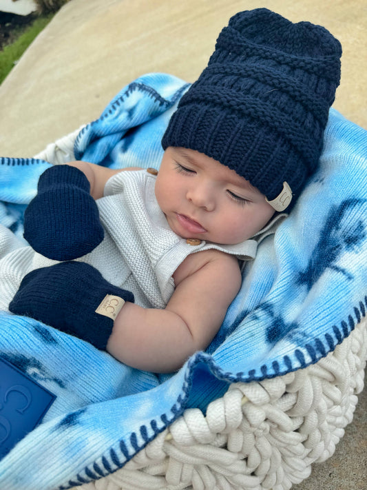 C.C BABY Solid Beanie with Mittens - Knit Hat